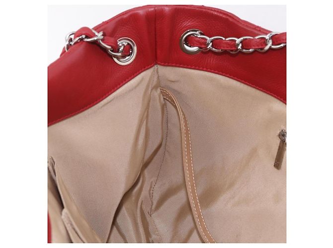 CHANEL Schultertasche mit Kette Kaviarleder Rot Silber CC Auth 202542V - Ansicht 24