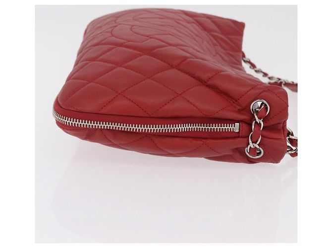 CHANEL Schultertasche mit Kette Kaviarleder Rot Silber CC Auth 202542V - Ansicht 3
