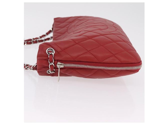 CHANEL Schultertasche mit Kette Kaviarleder Rot Silber CC Auth 202542V - Ansicht 4