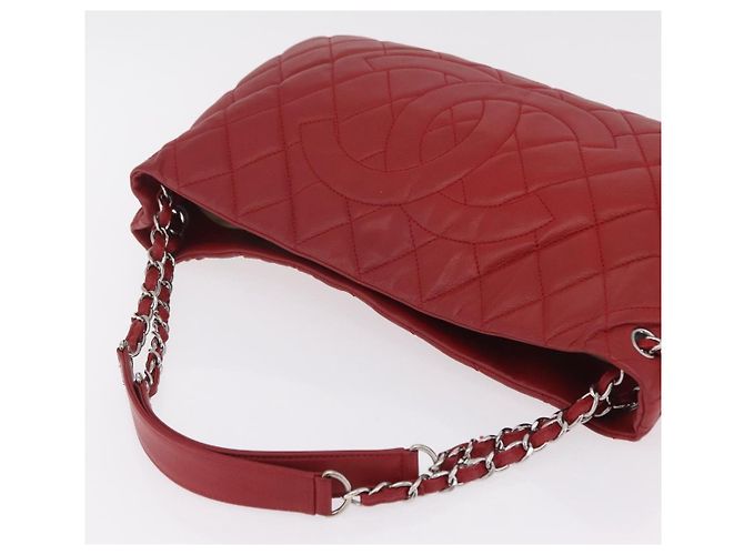 CHANEL Schultertasche mit Kette Kaviarleder Rot Silber CC Auth 202542V - Ansicht 6