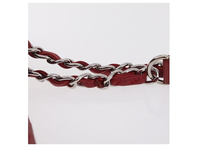 CHANEL Schultertasche mit Kette Kaviarleder Rot Silber CC Auth 202542V - Ansicht 8