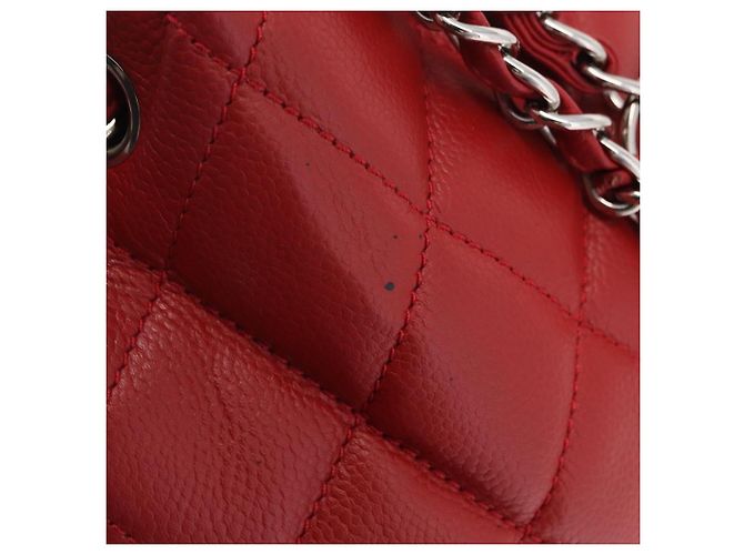CHANEL Schultertasche mit Kette Kaviarleder Rot Silber CC Auth 202542V - Ansicht 9
