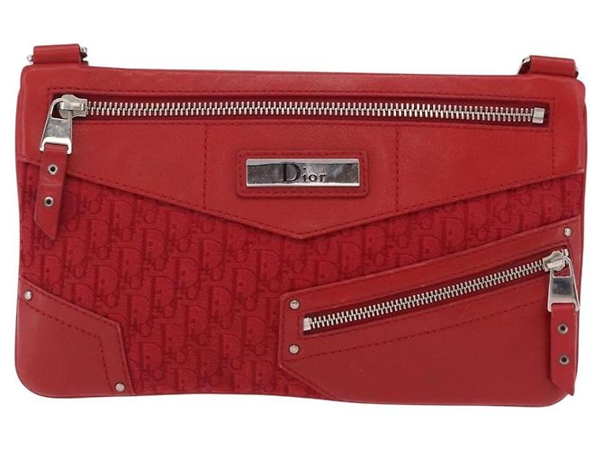 Borsa a tracolla Christian Dior Trotter Canvas Rossa Argento Auth 206734V Rosso - vista 13