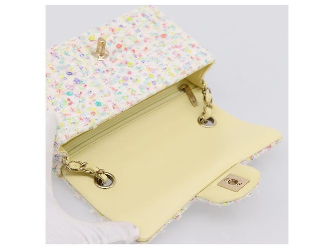 CHANEL Mini Matelasse 20 Single Flap Chain Bag Tweed White CC Auth BA15757SM Weiß Golden - Ansicht 10