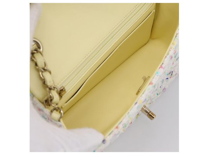 CHANEL Mini Matelasse 20 Single Flap Chain Bag Tweed White CC Auth BA15757SM Weiß Golden - Ansicht 11