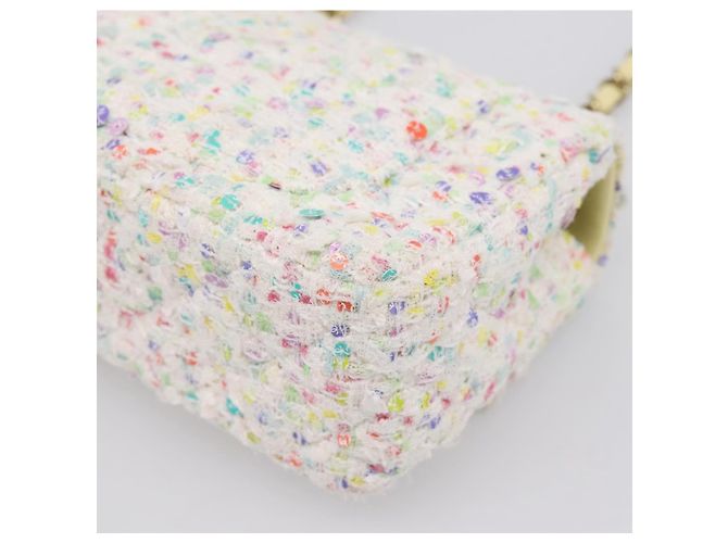 CHANEL Mini Matelasse 20 Single Flap Chain Bag Tweed White CC Auth BA15757SM Weiß Golden - Ansicht 15