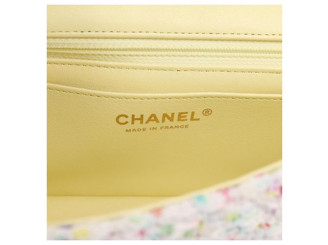 CHANEL Mini Matelasse 20 Single Flap Chain Bag Tweed White CC Auth BA15757SM Weiß Golden - Ansicht 18