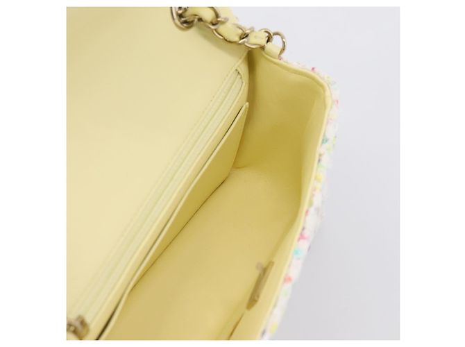 CHANEL Mini Matelasse 20 Single Flap Chain Bag Tweed White CC Auth BA15757SM Weiß Golden - Ansicht 19