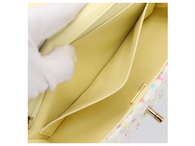 CHANEL Mini Matelasse 20 Single Flap Chain Bag Tweed White CC Auth BA15757SM Weiß Golden - Ansicht 21
