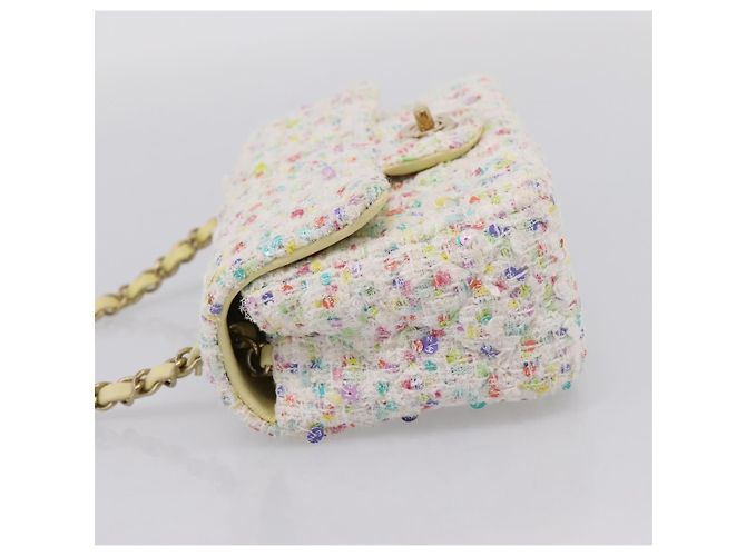 CHANEL Mini Matelasse 20 Single Flap Chain Bag Tweed White CC Auth BA15757SM Weiß Golden - Ansicht 3