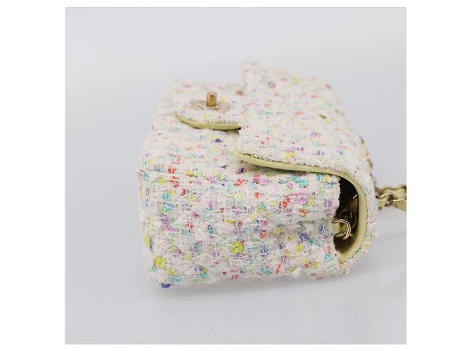 CHANEL Mini Matelasse 20 Single Flap Chain Bag Tweed White CC Auth BA15757SM Weiß Golden - Ansicht 4