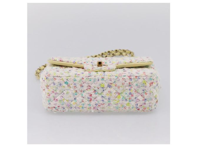 CHANEL Mini Matelasse 20 Single Flap Chain Bag Tweed White CC Auth BA15757SM Weiß Golden - Ansicht 5