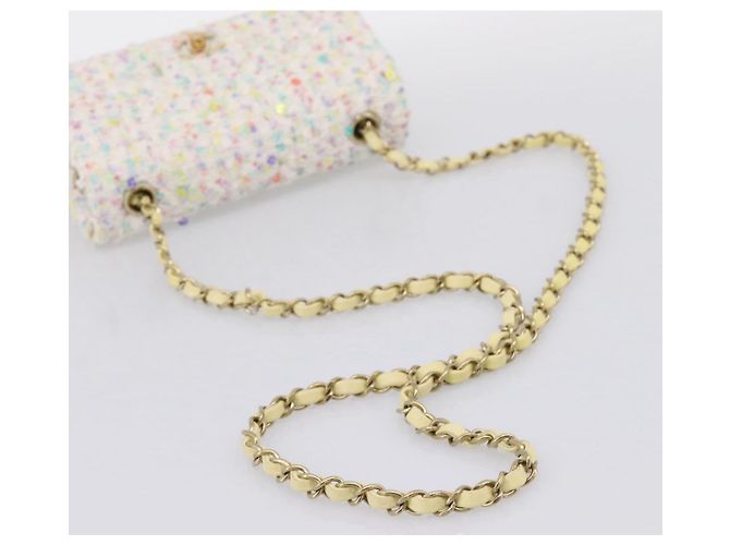 CHANEL Mini Matelasse 20 Single Flap Chain Bag Tweed White CC Auth BA15757SM Weiß Golden - Ansicht 7
