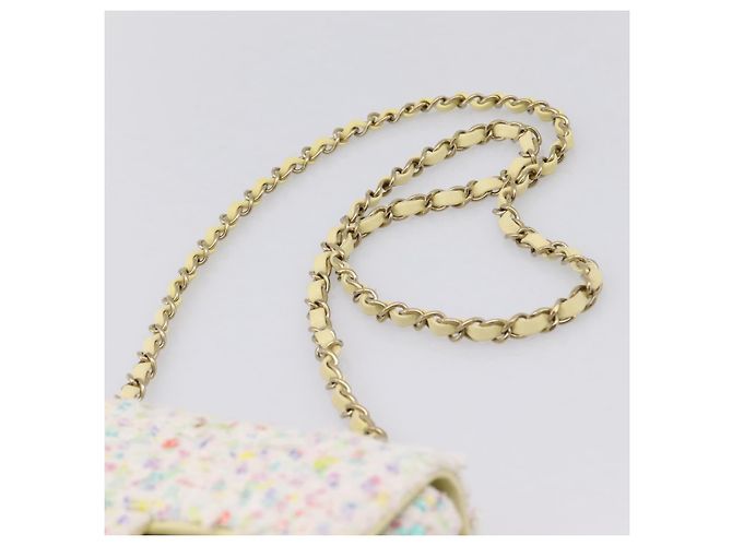 CHANEL Mini Matelasse 20 Single Flap Chain Bag Tweed White CC Auth BA15757SM Weiß Golden - Ansicht 8