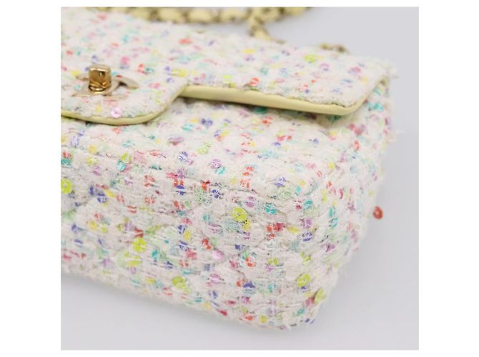 CHANEL Mini Matelasse 20 Single Flap Chain Bag Tweed White CC Auth BA15757SM Weiß Golden - Ansicht 9