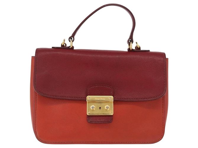 Borsa Miu Miu Madras in pelle 2way Arancione Tono Oro Auth ka6470A - vista 13