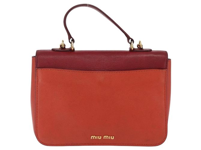 Borsa Miu Miu Madras in pelle 2way Arancione Tono Oro Auth ka6470A - vista 2