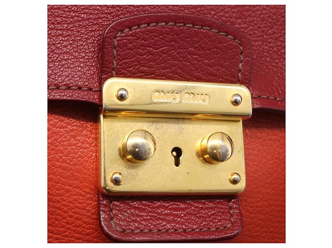 Borsa Miu Miu Madras in pelle 2way Arancione Tono Oro Auth ka6470A - vista 25