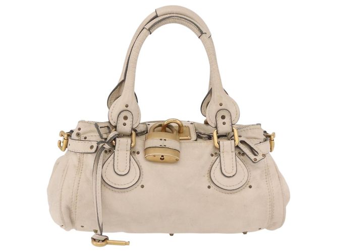 Chloé Chloe Paddington Handtasche aus Leder Ivory Gold Silver Auth am12724V Silber Golden Roh - Ansicht 13