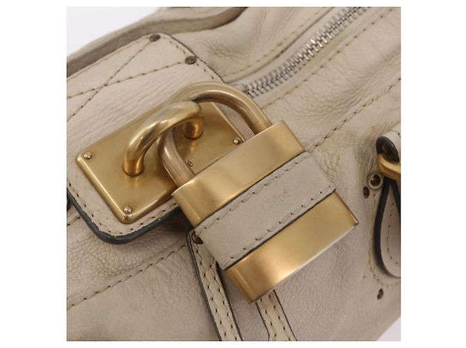 Chloé Chloe Paddington Handtasche aus Leder Ivory Gold Silver Auth am12724V Silber Golden Roh - Ansicht 21