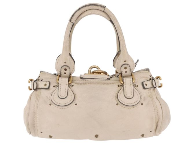 Chloé Chloe Paddington Handtasche aus Leder Ivory Gold Silver Auth am12724V Silber Golden Roh - Ansicht 3