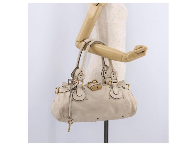 Chloé Chloe Paddington Handtasche aus Leder Ivory Gold Silver Auth am12724V Silber Golden Roh - Ansicht 32