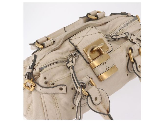 Chloé Chloe Paddington Handtasche aus Leder Ivory Gold Silver Auth am12724V Silber Golden Roh - Ansicht 8