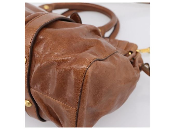 Borsa a mano Miu Miu con fiocco laterale in pelle 2way Brown Gold RT0383 Auth am12737M Marrone D'oro - vista 10