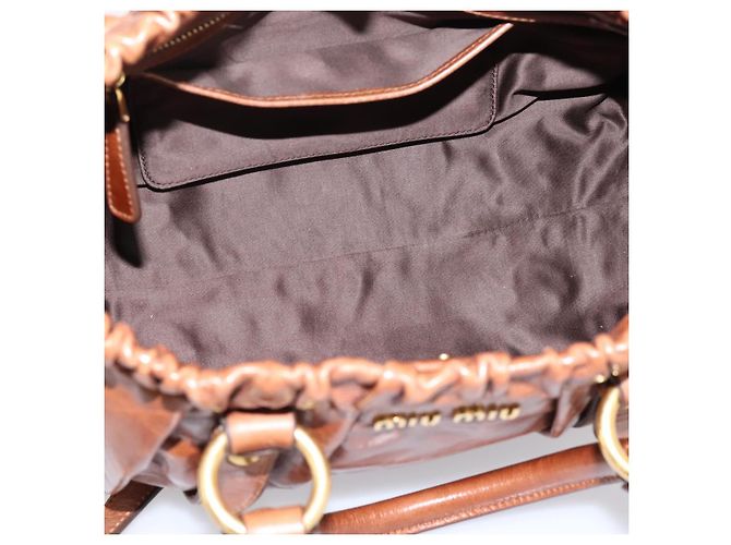 Borsa a mano Miu Miu con fiocco laterale in pelle 2way Brown Gold RT0383 Auth am12737M Marrone D'oro - vista 11