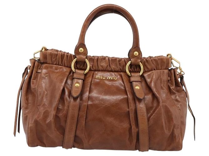 Borsa a mano Miu Miu con fiocco laterale in pelle 2way Brown Gold RT0383 Auth am12737M Marrone D'oro - vista 13