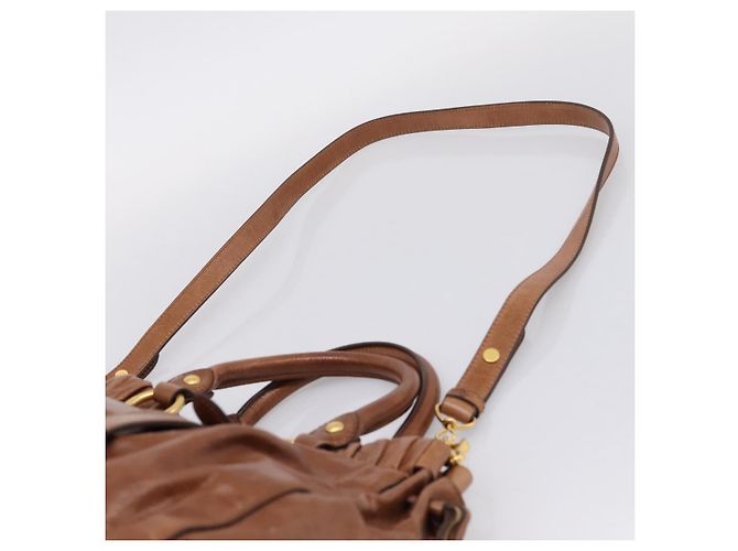 Borsa a mano Miu Miu con fiocco laterale in pelle 2way Brown Gold RT0383 Auth am12737M Marrone D'oro - vista 14