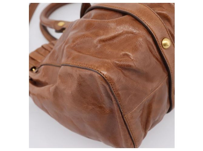 Borsa a mano Miu Miu con fiocco laterale in pelle 2way Brown Gold RT0383 Auth am12737M Marrone D'oro - vista 15