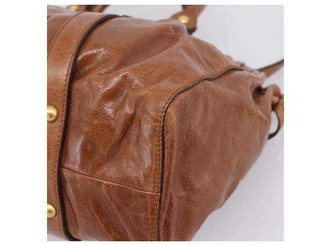 Borsa a mano Miu Miu con fiocco laterale in pelle 2way Brown Gold RT0383 Auth am12737M Marrone D'oro - vista 16