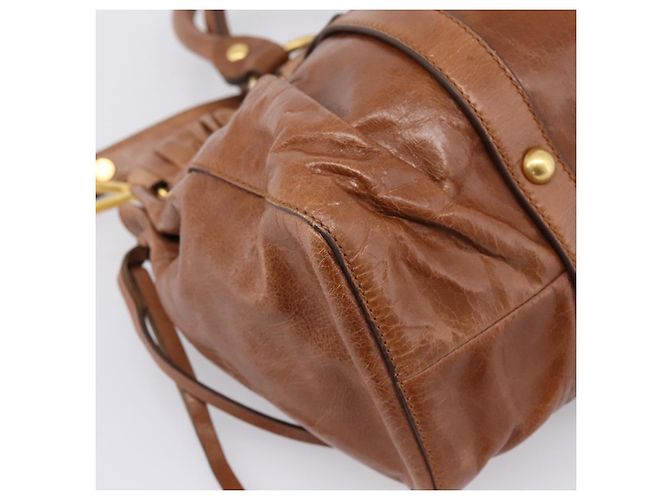 Borsa a mano Miu Miu con fiocco laterale in pelle 2way Brown Gold RT0383 Auth am12737M Marrone D'oro - vista 17