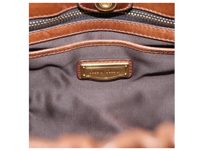 Borsa a mano Miu Miu con fiocco laterale in pelle 2way Brown Gold RT0383 Auth am12737M Marrone D'oro - vista 19