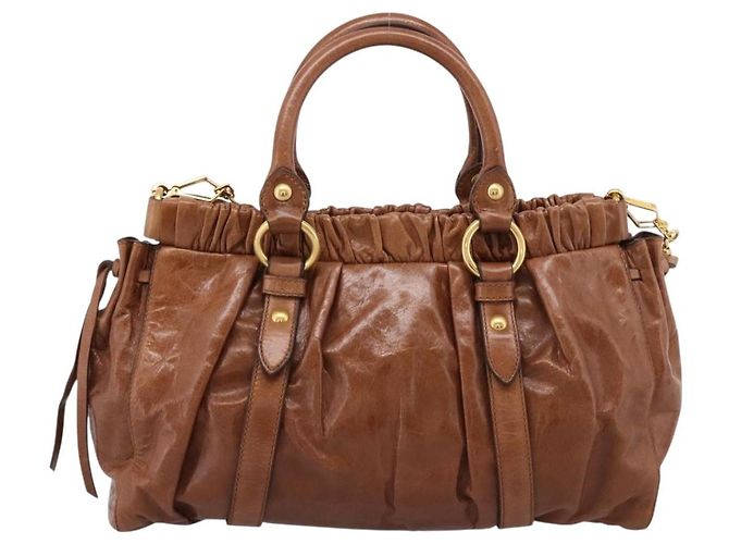 Borsa a mano Miu Miu con fiocco laterale in pelle 2way Brown Gold RT0383 Auth am12737M Marrone D'oro - vista 2