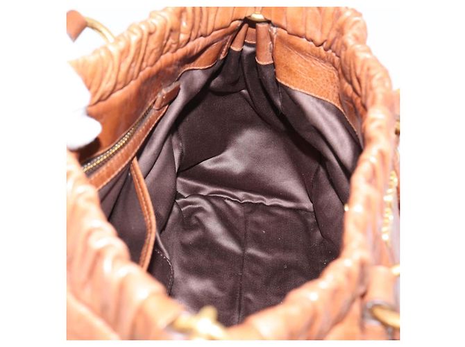 Borsa a mano Miu Miu con fiocco laterale in pelle 2way Brown Gold RT0383 Auth am12737M Marrone D'oro - vista 20
