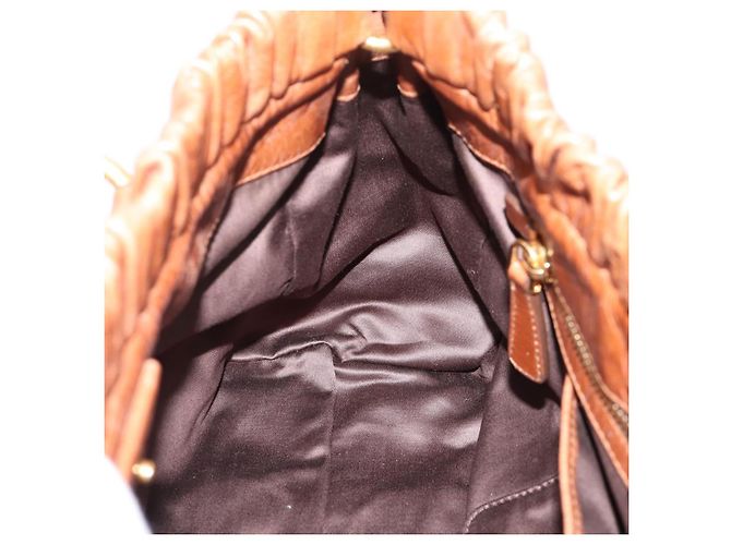 Borsa a mano Miu Miu con fiocco laterale in pelle 2way Brown Gold RT0383 Auth am12737M Marrone D'oro - vista 21