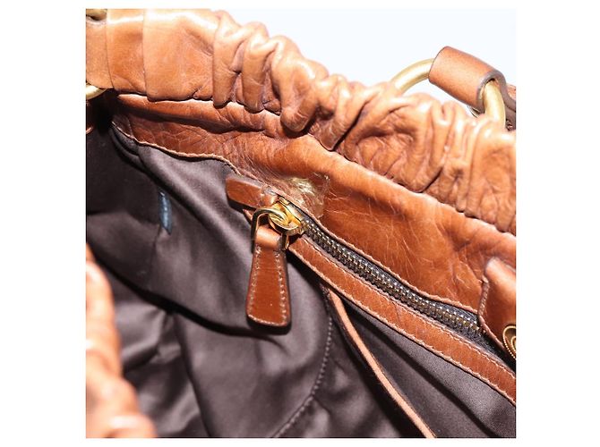 Borsa a mano Miu Miu con fiocco laterale in pelle 2way Brown Gold RT0383 Auth am12737M Marrone D'oro - vista 22