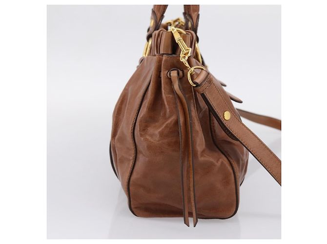 Borsa a mano Miu Miu con fiocco laterale in pelle 2way Brown Gold RT0383 Auth am12737M Marrone D'oro - vista 3