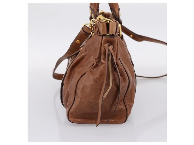 Borsa a mano Miu Miu con fiocco laterale in pelle 2way Brown Gold RT0383 Auth am12737M Marrone D'oro - vista 4