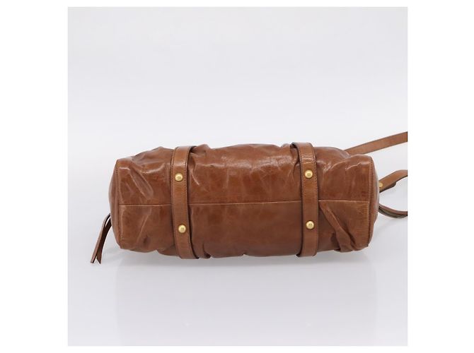 Borsa a mano Miu Miu con fiocco laterale in pelle 2way Brown Gold RT0383 Auth am12737M Marrone D'oro - vista 5