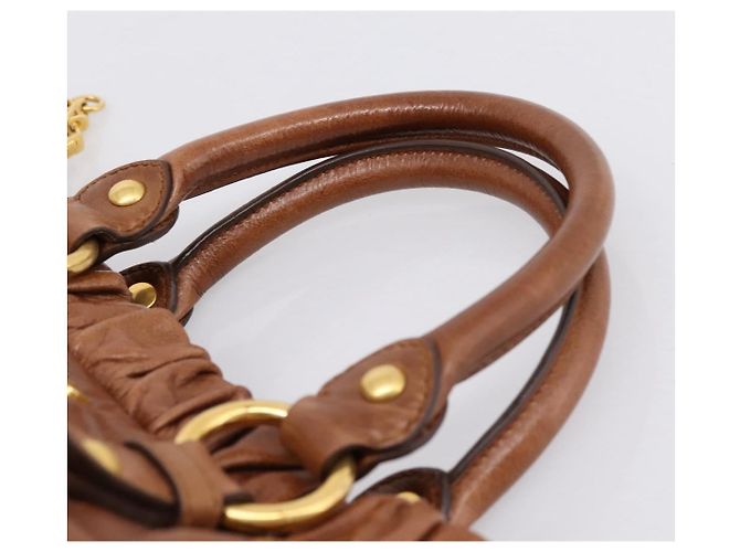 Borsa a mano Miu Miu con fiocco laterale in pelle 2way Brown Gold RT0383 Auth am12737M Marrone D'oro - vista 8