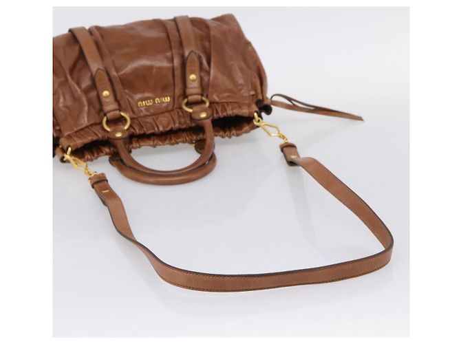 Borsa a mano Miu Miu con fiocco laterale in pelle 2way Brown Gold RT0383 Auth am12737M Marrone D'oro - vista 9