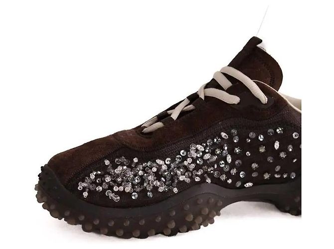 Miu Miu Sneakers in tessuto tecnico ricamato bubble marrone - vista 4