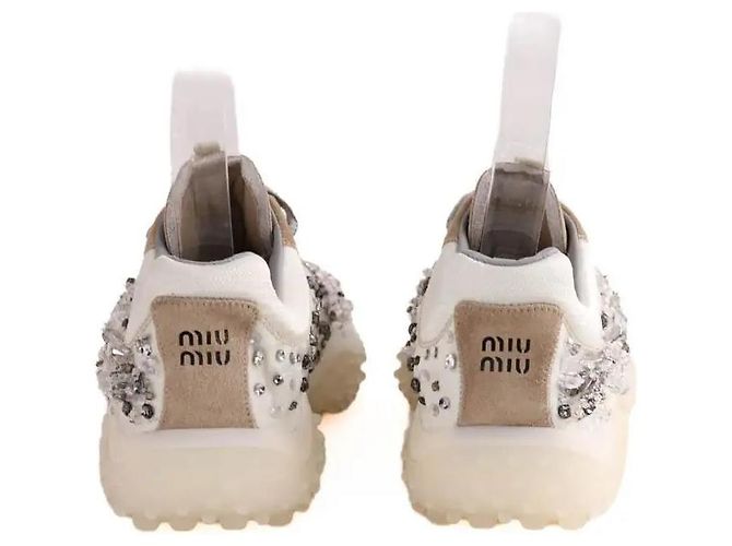 Miu Miu Sneakers in tessuto tecnico ricamato bubble bianche Bianco - vista 2
