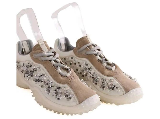 Miu Miu Sneakers in tessuto tecnico ricamato bubble bianche Bianco - vista 3