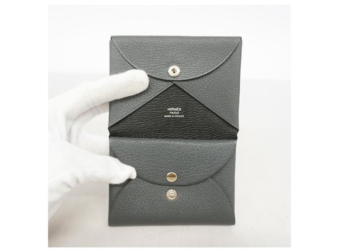 Hermès Portamonete Hermes Calvidio Chevre Mysore Black Nero - vista 3
