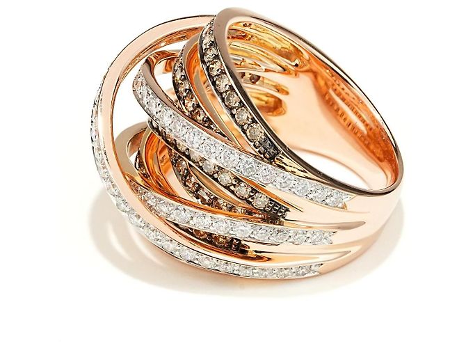 Autre Marque Multiband Crossover Ring Roségold 750/18K Diamant Pavé Gr. 56 Massiv Luxus Golden - Ansicht 2