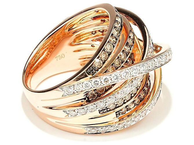 Autre Marque Multiband Crossover Ring Roségold 750/18K Diamant Pavé Gr. 56 Massiv Luxus Golden - Ansicht 4